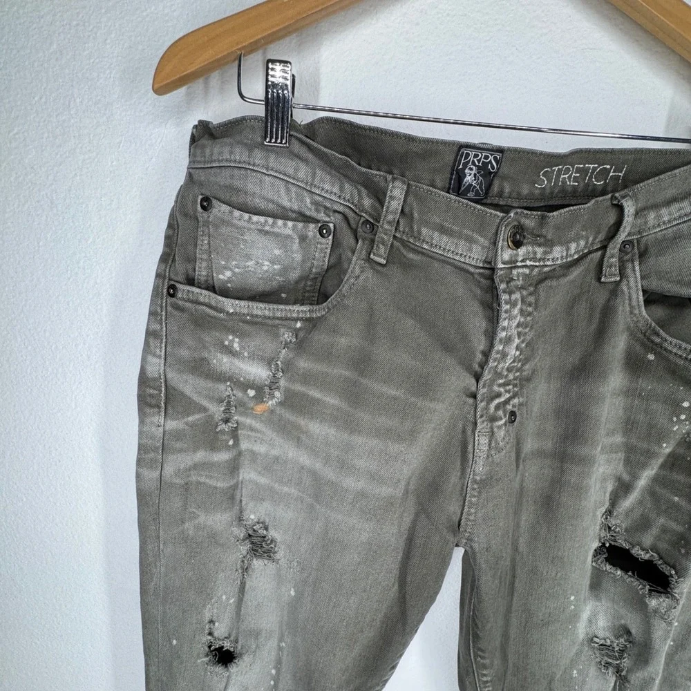 PRPS Goods & Co Mens Windsor Fit Distressed Gray Paint Splatter Slim Jeans 38‎